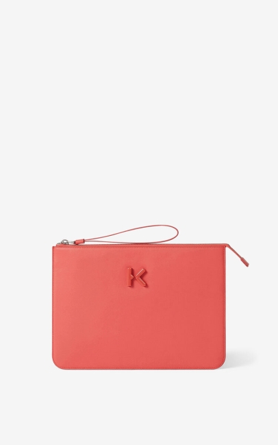 Kenzo Men Kenzo K Leather Clutch Peach